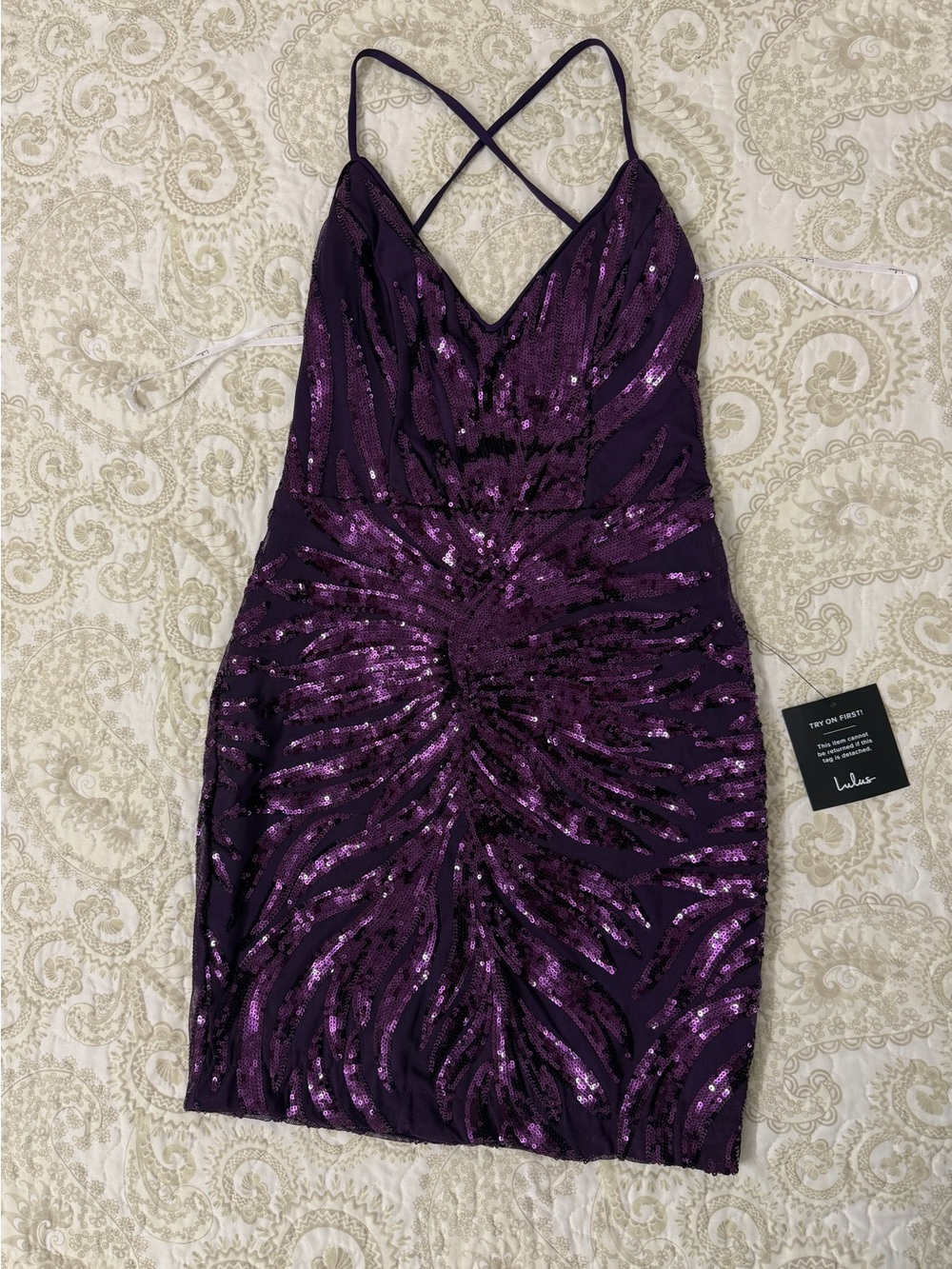 Lulu's Deep Purple Sequin Crisscross Mini Dress